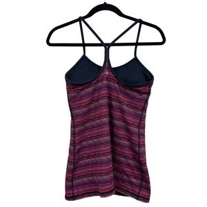 Lululemon Women Halter Tank Top Striped Built In Bra Racer Back Maroon Red Sz 6*